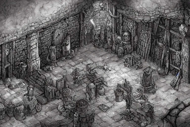 Prompt: Planescape Torment, inside the smoldering corpse bar, by thomas rocha