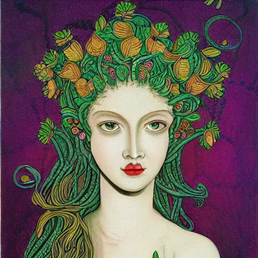 Prompt: detailed, portrait of medusa, beautiful, pretty girl, surrounded by lotus flowers and geometry