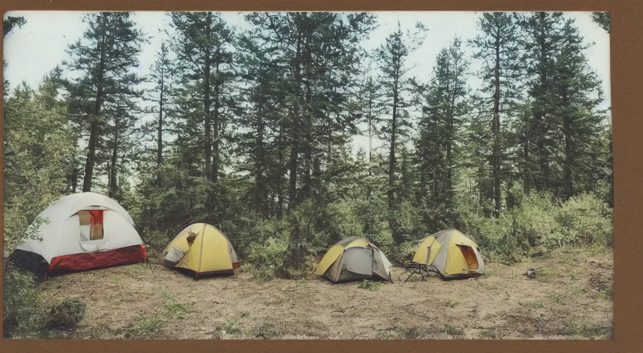 Prompt: a polaroid photo of a campsite photorealistic and photorealistic