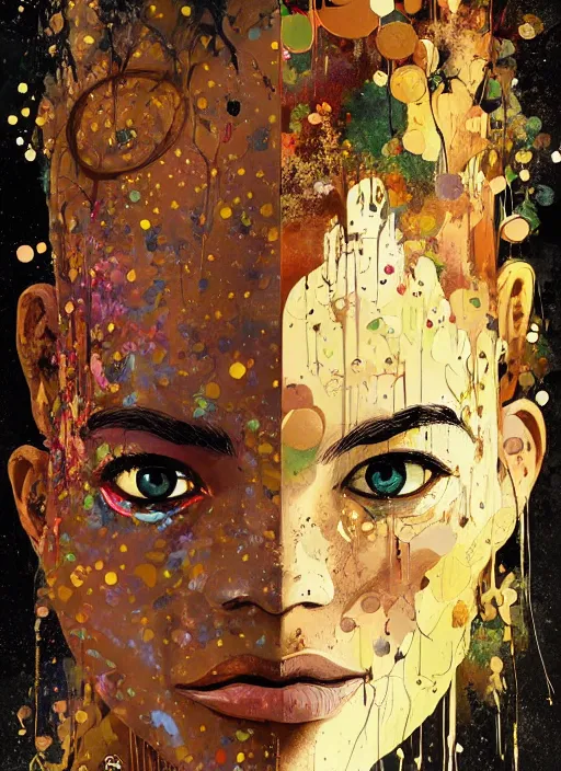 Prompt: beautiful face, made of pine, golden tears, dramatic lighting, maximalist pastel color palette, splatter paint, pixar and disney concept, graphic novel by fiona staples and dustin nguyen, peter elson alan bean wangechi mutu, clean cel shaded vector art, on artstation
