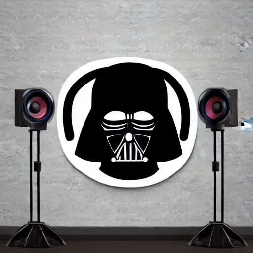 Image similar to svg sticker of a Pop-Wonder Darth-Vader at a rave, spinning records, giant headphones rocking out, wearing headphones, huge speakers, dancing, rave, DJ, spinning records, digital art, amazing composition, rule-of-thirds, award-winning, trending on artstation, featured on deviantart