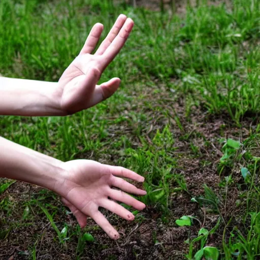 Prompt: hand reaching out of ground