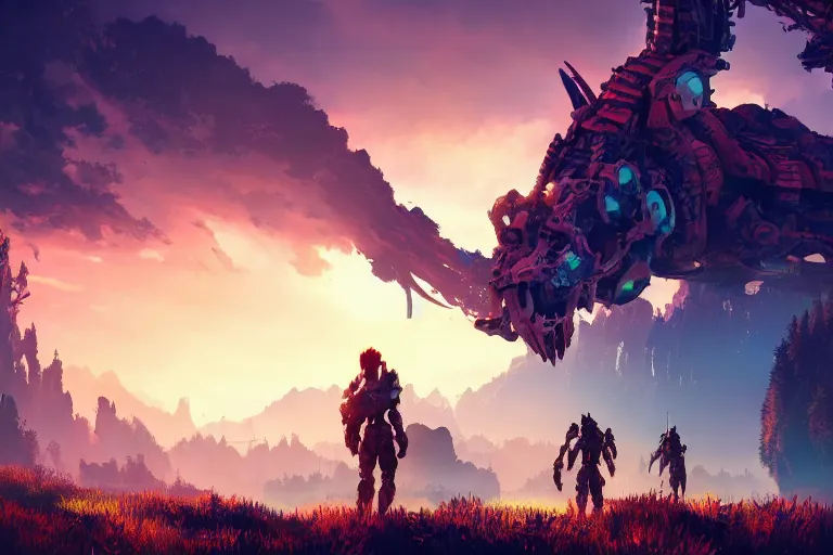 Image similar to watcher machine creature robot of horizon forbidden west horizon zero dawn radiating a glowing aura global illumination ray tracing hdr fanart arstation by ian pesty and alena aenami artworks in 4 k