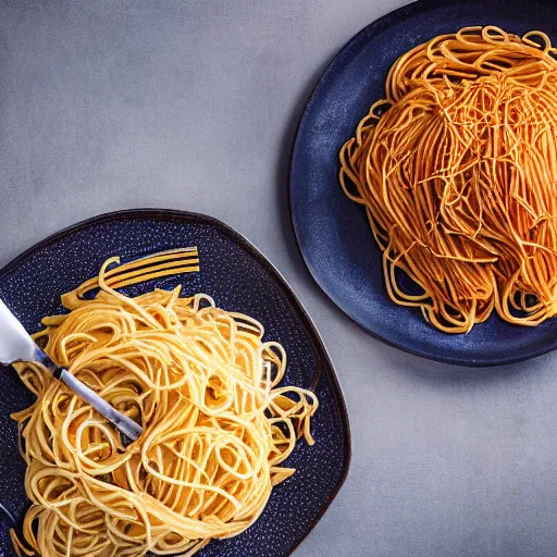 Image similar to extremely delicious looking photo of beautiful spaghetti, very expensive top quality product, michelin star, most perfect desert on the world, small manufacture, unique style, 8 k, product photography, professional studio photography