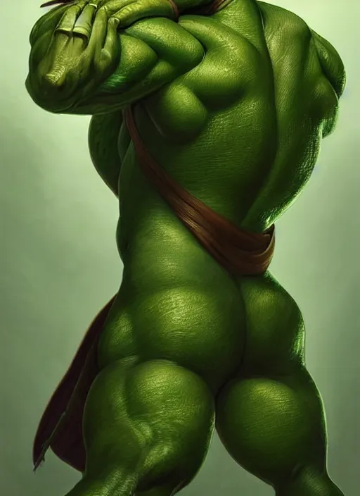 Prompt: portrait of leonardo from teenage mutant ninja turtle, muscular! turtle shell in the back!, intricate, elegant, highly detailed, green skin!, digital painting, artstation, concept art, smooth, sharp focus, illustration, art by artgerm and greg rutkowski and alphonse mucha