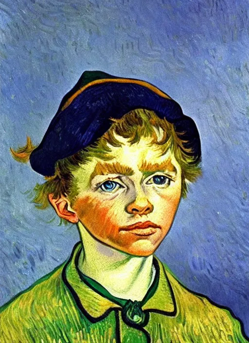 Image similar to lifelike oil painting portrait of peter pan by van gogh