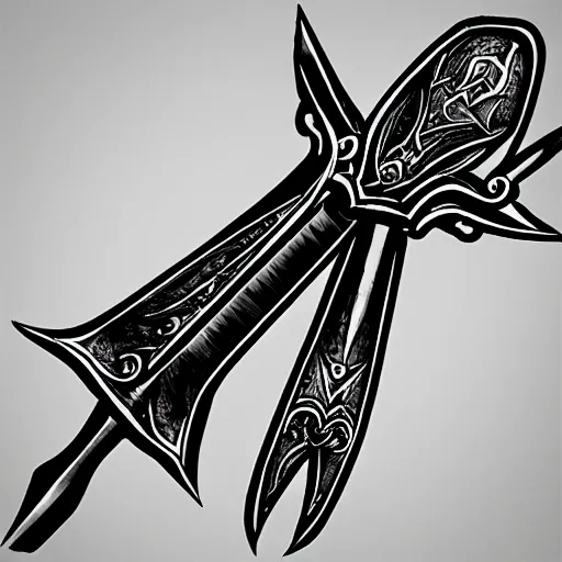 Image similar to black and white pen and ink final fantasy ultima blade sword design icon