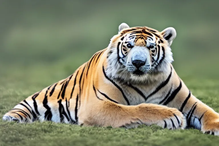 Image similar to a tiger polar bear!!! hybrid! hyper realistic!! realistic lighting!! wildlife photographer of the year!!! bold natural colors, national geographic, hd, wide angle, 8 k