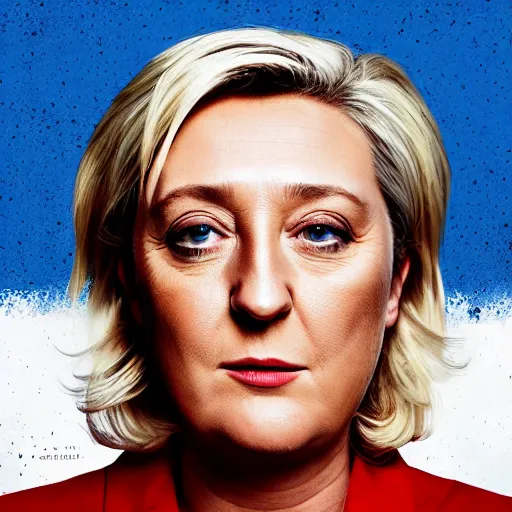 Prompt: Portrait of Marine Le Pen, french flag, amazing splashscreen artwork, splash art, head slightly tilted, natural light, elegant, intricate, fantasy, atmospheric lighting, cinematic, matte painting