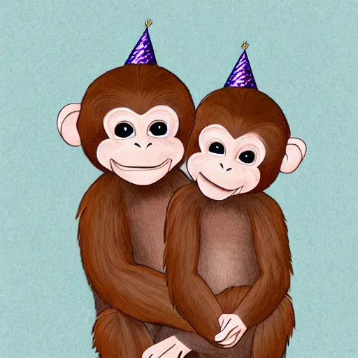 Image similar to a monkey hugging its sister, monkey, birthday, highly detailed, hyper realistic