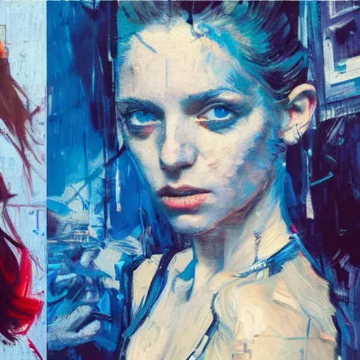 Image similar to portrait of beautiful girl, berghain party, shades of blue, by greg rutkowski, by jeremy mann, by francoise nielly, by vincent van gogh