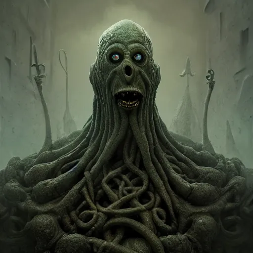 Image similar to eldritch god, old god, cthulu, floating runes, gothic style, dariusz zawadzki, zdzislaw beksinski, octane render