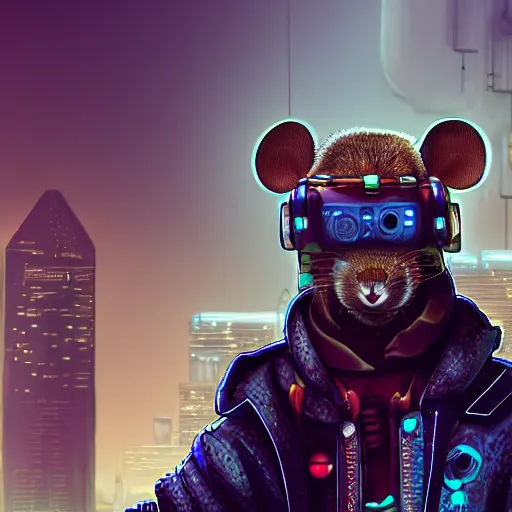 Image similar to cyberpunk mouse folk engineer, high resolution, digital art, trending on artstation, 4 k