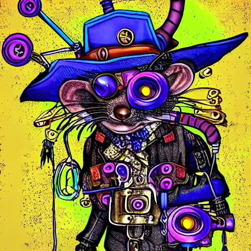 Prompt: steampunk rat, acid, 303, psychedelic