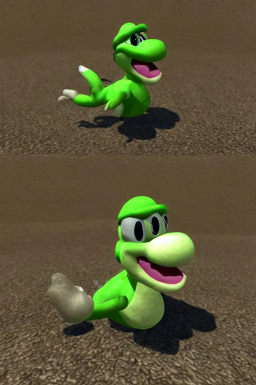 Prompt: a 3 d model of a yoshi found in the game files of skyrim