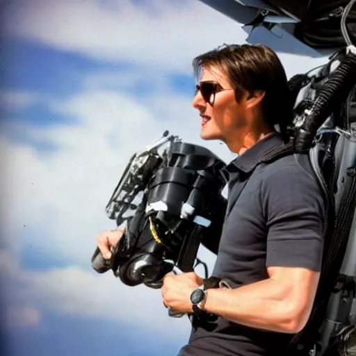 Prompt: photo of tom cruise using a jet pack, 8 0 0 t, 3 5 mm, full - hd