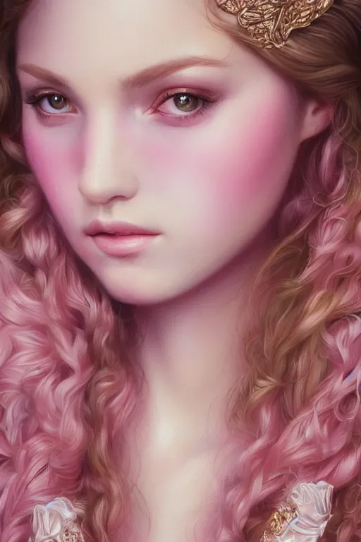 Image similar to Soft Portrait of a goddess of love, pastel pink, dark fantasy, intricate, elegant, highly detailed, photographic, full-body portrait, artstation, concept art, smooth, sharp focus, art by artgerm