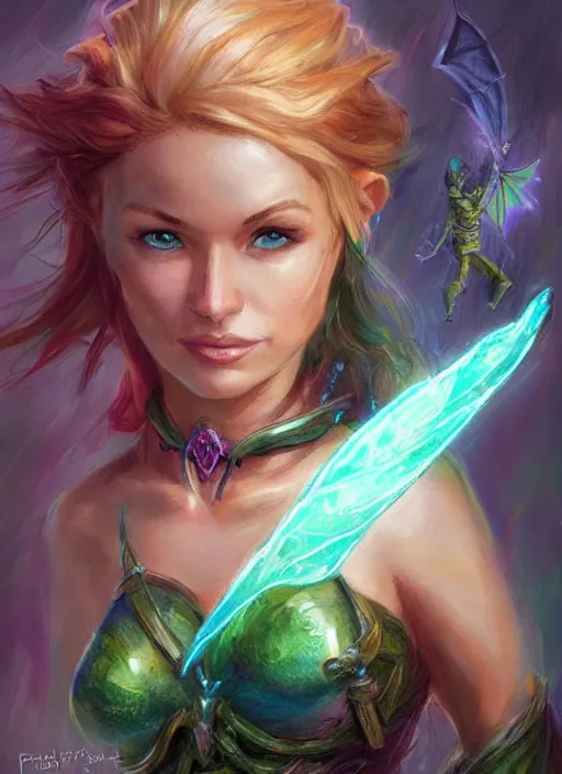 Prompt: pixie, ultra detailed fantasy, dndbeyond, bright, colourful, realistic, dnd character portrait, full body, pathfinder, pinterest, art by ralph horsley, dnd, rpg, lotr game design fanart by concept art, behance hd, artstation, deviantart, hdr render in unreal engine 5