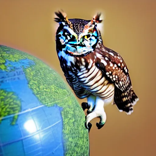 Image similar to owl perched on a globe, photo