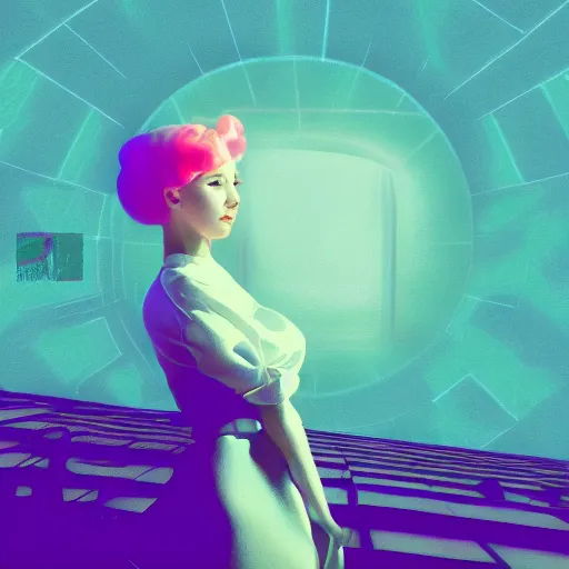 Image similar to lofi vaporwave retro futurism album artwork underground unknown lonely girl