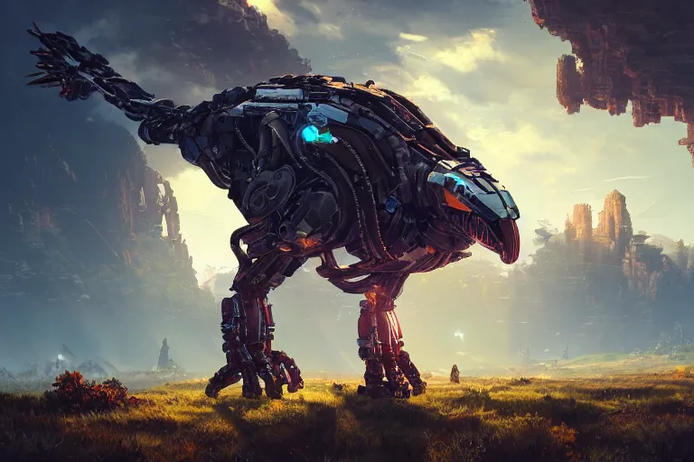 Image similar to glinthawk machine mecanical creature robot of horizon forbidden west horizon zero dawn radiating a glowing aura global illumination ray tracing hdr fanart arstation by ian pesty and alena aenami artworks in 4 k