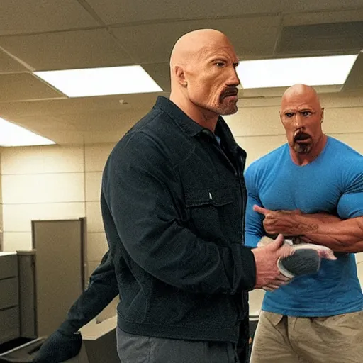 Prompt: Walter white working with Dwayne the rock johnson