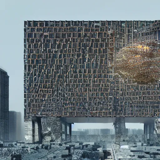 Image similar to Kazimierz Malewicz brutalist organic motherboard wall panel tile airport structure and digital billboard stars points cloud in the middle, unreal engine 5 lumen global illumination, keyshot, octane, artstation trending, ultra high detail, ultra realistic, cinematic, 8k, 16k, in style of zaha hadid, blade runner 2049 lighting color, in plastic, ultra high contrast, tilt shift,