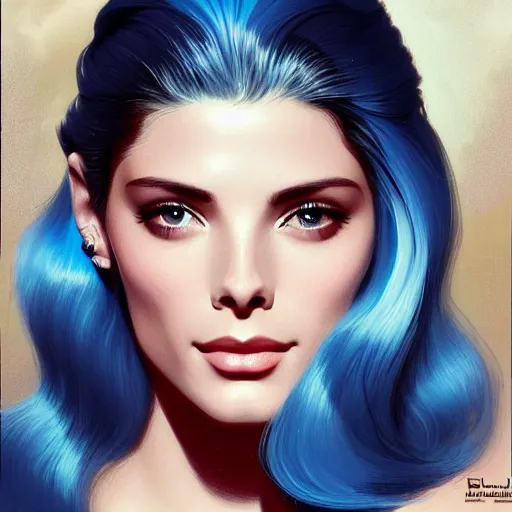 Prompt: Ashley Greene's face combined with Grace Kelly's face with blue hair as a Space Marine, western, D&D, fantasy, intricate, elegant, highly detailed, digital painting, artstation, concept art, matte, sharp focus, illustration, art by Artgerm and Greg Rutkowski and Alphonse Mucha