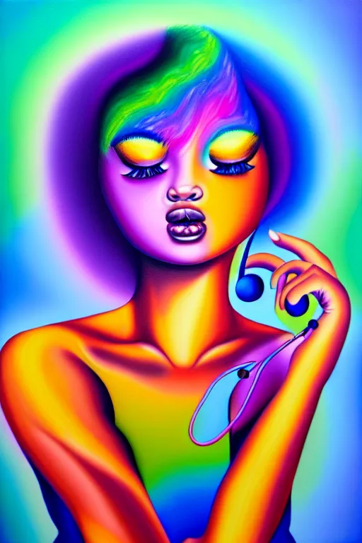 Prompt: music inspires my soul. by lisa frank, hyperrealistic photorealism acrylic on canvas