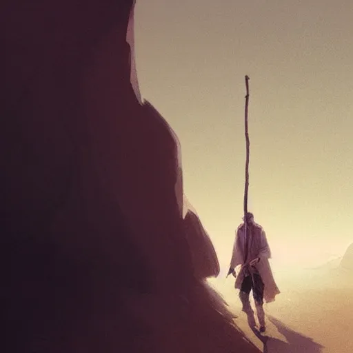 Image similar to a young man with gray hair,a stylish beard,walking through a desert with a glowing stick,digital art,art by greg rutkowski,trevor henderson,rossdraws,character design,concept art,western comic style,sharp lines,photorealiatic,hyperdetailed,detailed face,high quality,professional lighting,glowing