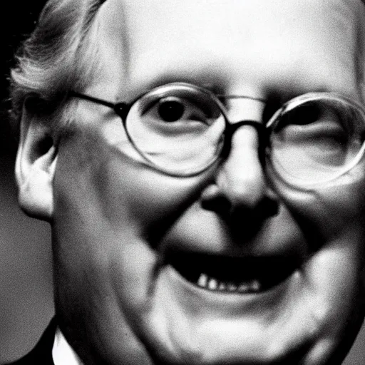 Image similar to the melting slimy face of villain mitch mcconnell. horror film photograph.