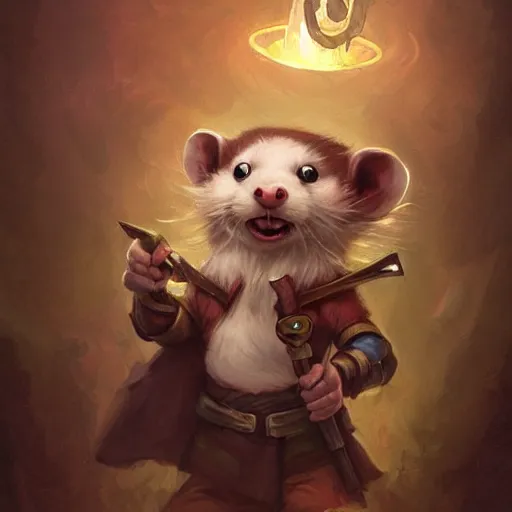 Prompt: cute little anthropomorphic ferret [ thing ], wielding a magic staff, tiny, small, short, wizard robe, cute and adorable, pretty, beautiful, dnd character art portrait, matte fantasy painting, deviantart artstation, by jason felix by steve argyle by tyler jacobson by peter mohrbacher, cinema