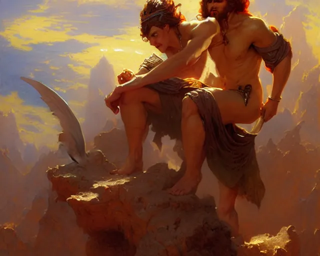 Prompt: attractive heroic male deity, casts magic, summoning handsome heroic lucifer morning star. highly detailed painting by gaston bussiere, craig mullins, j. c. leyendecker 8 k