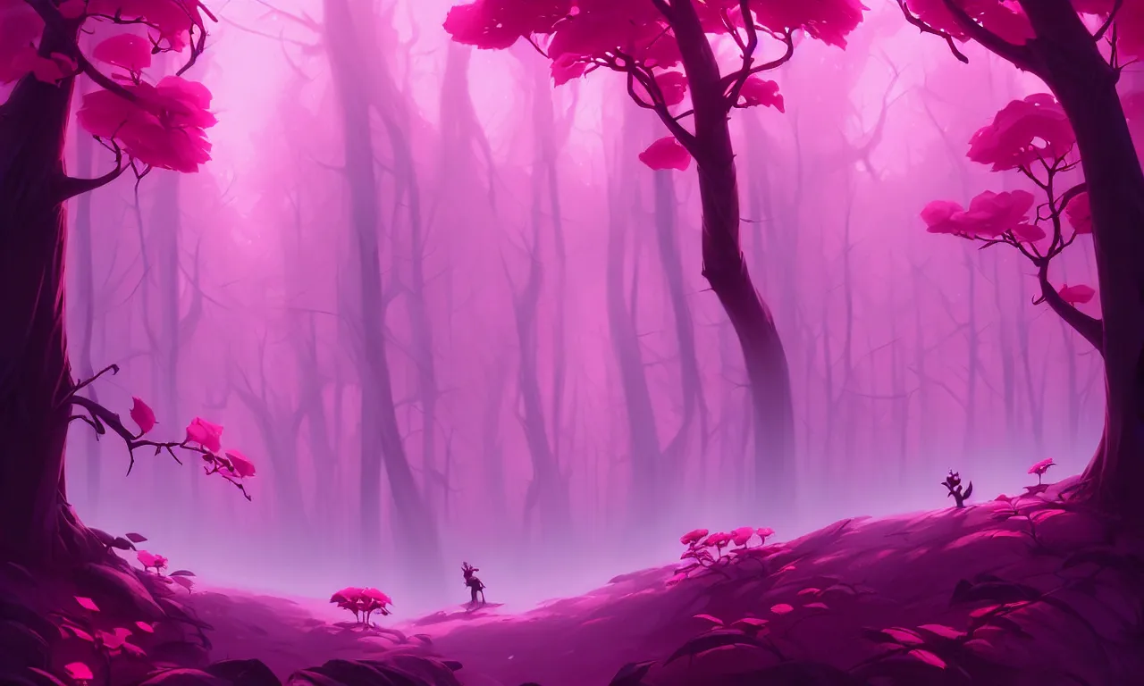Prompt: Dark forest, pink rose, behance hd by Jesper Ejsing, by RHADS, Makoto Shinkai and Lois van baarle, ilya kuvshinov, rossdraws global illumination