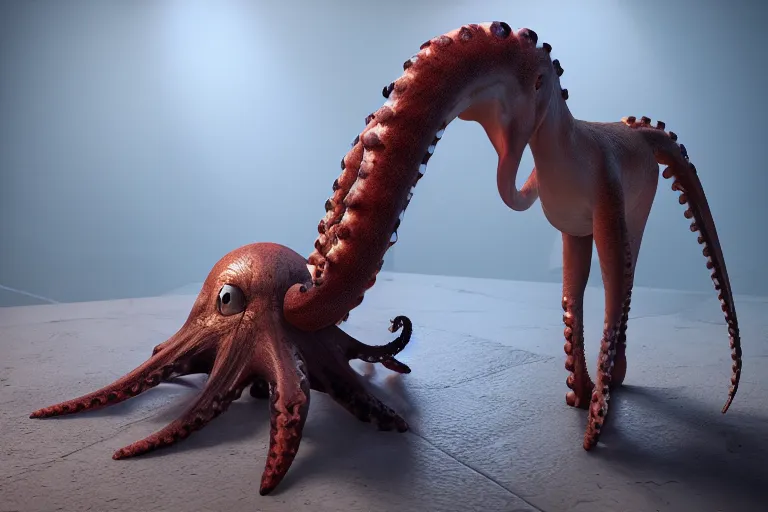 Image similar to dramatic realistic hibrid jiraffe octopus, unreal engine 5, subsurface scattering, hd, 8 k, hdr