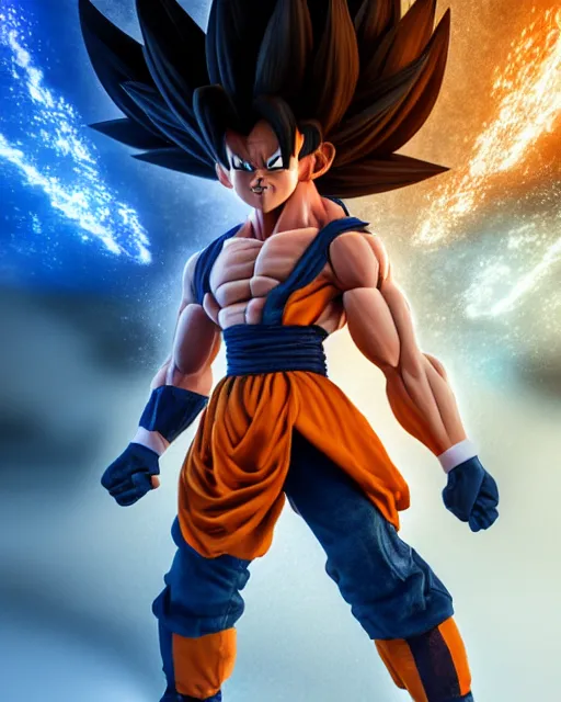 Image similar to 3 d high octane render, 8 k hyperrealism, unreal engine, photorealistic goku, portrait, dynamic lighting, photorealistic, unreal engine, octane, ultra detailed, detailed faces, hd quality, life like, high render, hd resolution