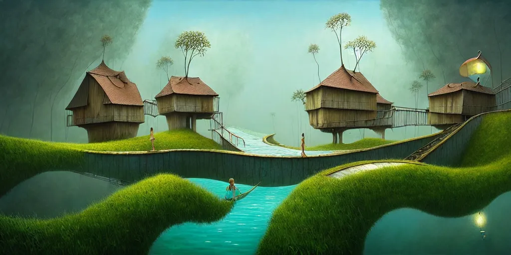 Image similar to gediminas pranckevicius waterpark painting by cinematic lighting, epic composition, highly detailed