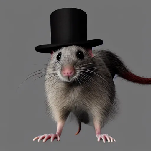 Prompt: a fancy uptown rat with a fancy uptown hat, 3d model, octane, realistic lighting, dynamic shadows