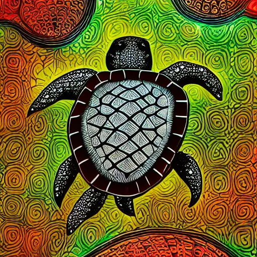 Image similar to sea turtle with intricate patterned luminescent shell in the style of android jones detailed 4 k painting