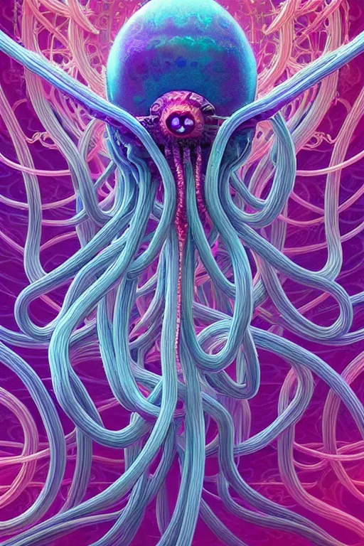 Image similar to beautiful spaghetti octopus, ethereal art deco, fantasy, intricate art deco pasta designs, elegant, highly detailed fractals, sharp focus, art by artgerm and beeple and greg rutkowski and wlop