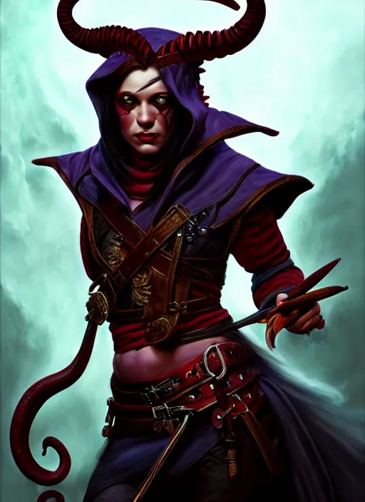 Image similar to tiefling bard, full body, hyper realistic, extremely detailed, dnd character art portrait, dark fantasy art, intricate fantasy painting, dramatic lighting, vivid colors, deviantart, artstation, by wayne reynolds.