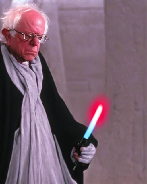 Prompt: bernie sanders as emperor palpatine in star wars episode 1 the phantom menace (1999), movie still