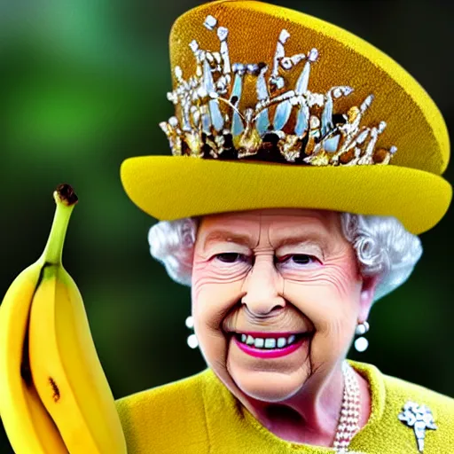 Image similar to queen banana elizabeth as a banana, she is a big ripe banana.