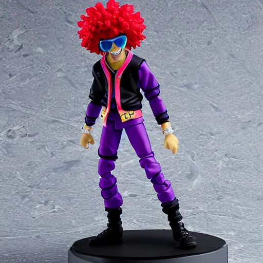 Prompt: Redfoo as a Figma anime figurine. Posable PVC action figurine. Detailed artbreeder face. Full body 12-inch Figma anime statue.