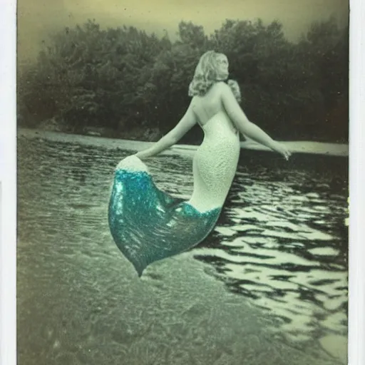 Image similar to vintage mermaid, polaroid