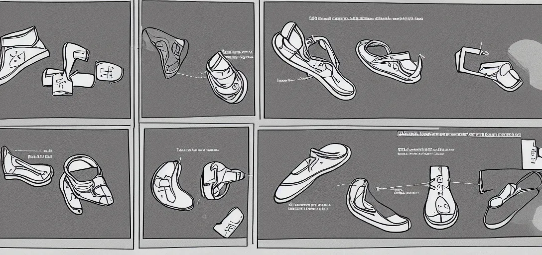 Image similar to Extremely complex instruction manual for putting on shoes, with numerous detailed schematic diagrams.