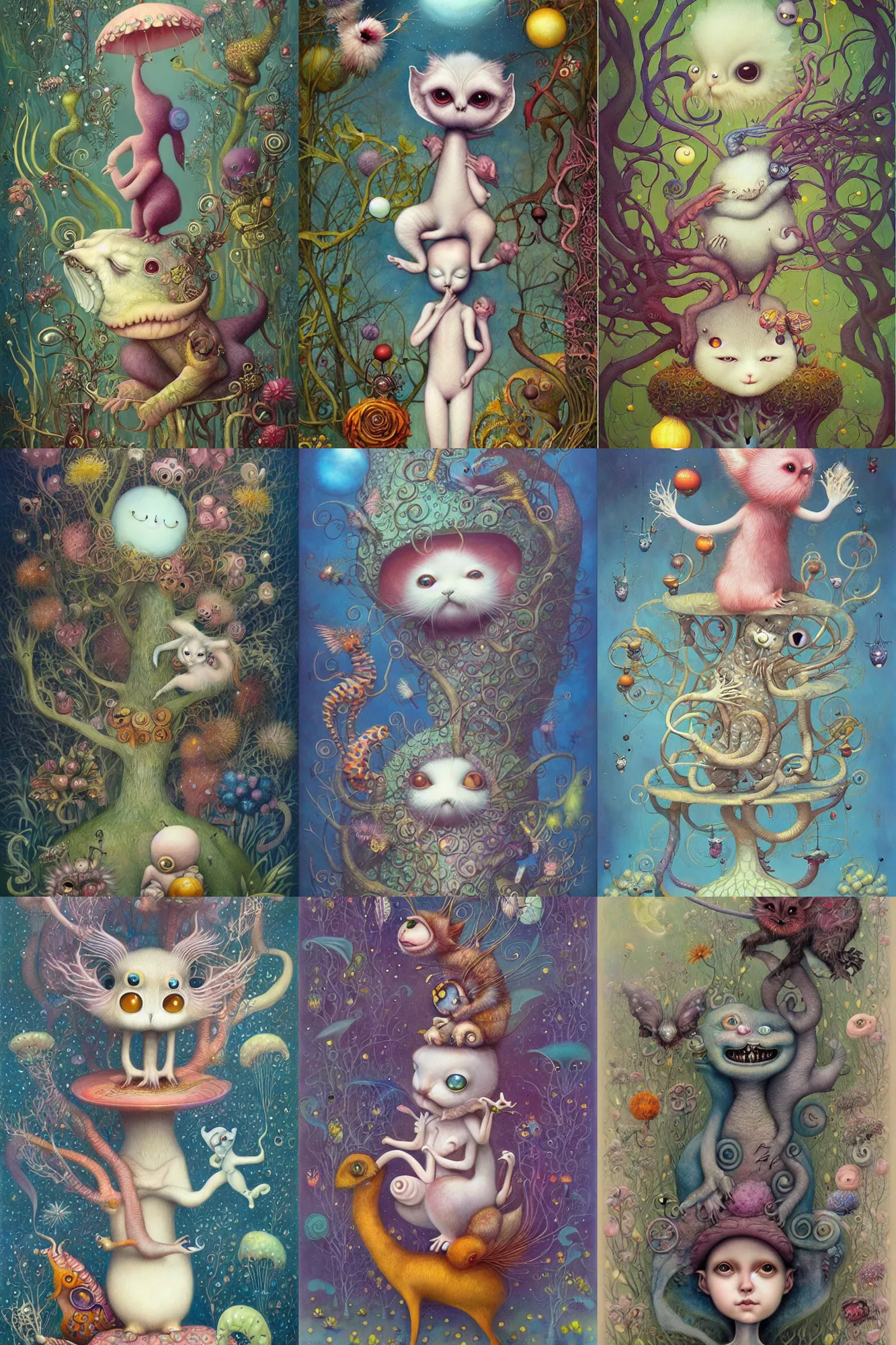 Image similar to a surreal, cute, creature in a happy world by Daniel Merriam, Trending on Artstation, oil on Canvas