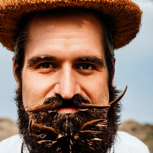 Prompt: man with coarse beard similar to cactus, 5 0 mm