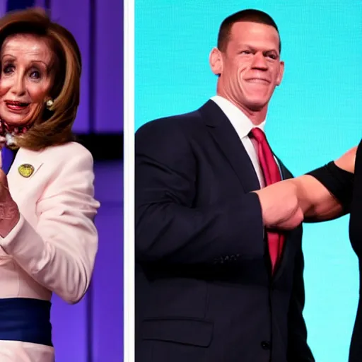 Prompt: john cena body - slamming nancy pelosi