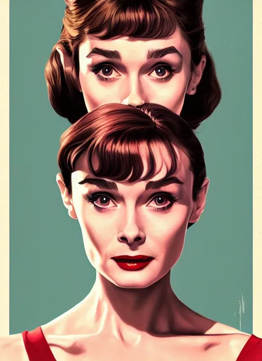 Prompt: twin peaks movie poster art, portrait of audrey hepburn, from scene from twin peaks, clean, simple illustration, nostalgic, domestic, highly detailed, digital painting, artstation, concept art, smooth, sharp focus, illustration, artgerm, donato giancola, joseph christian leyendecker, wlop